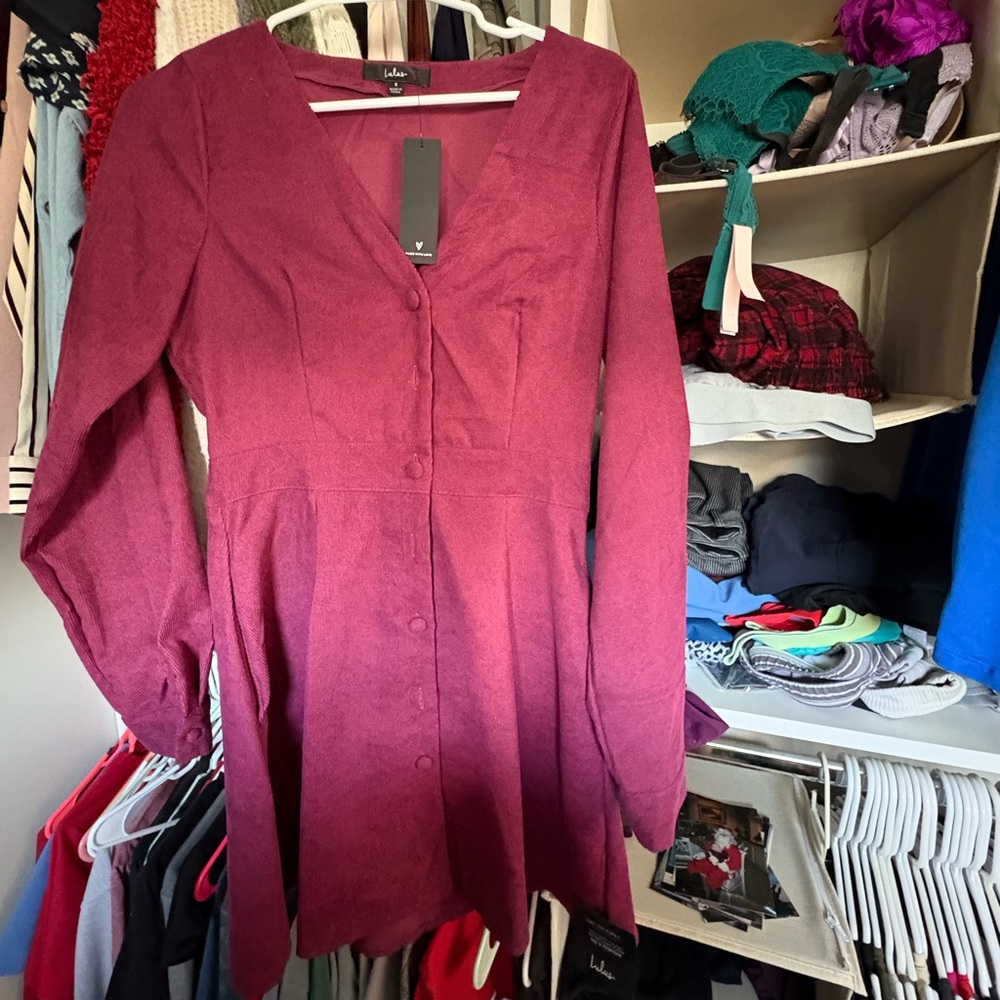 Lulu's Burgundy Long Sleeve Dress